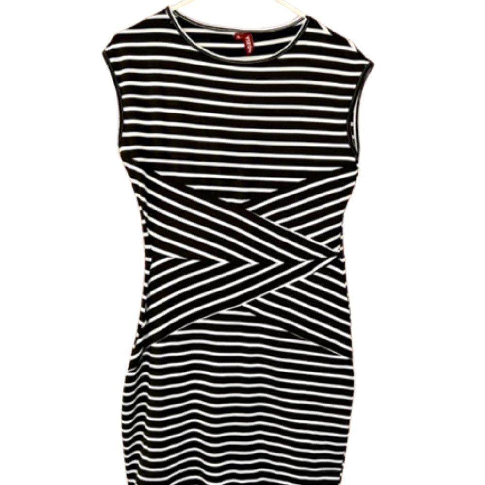 YIZOO Black and White Striped Bodycon Dress - Size XL